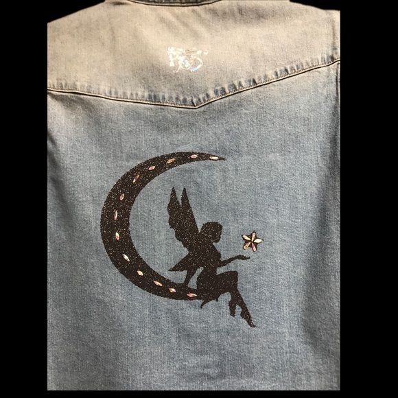 One of a Kind Fairy in the Sky with Diamonds Sleeveless Denim Shirt - Picture 4 of 6